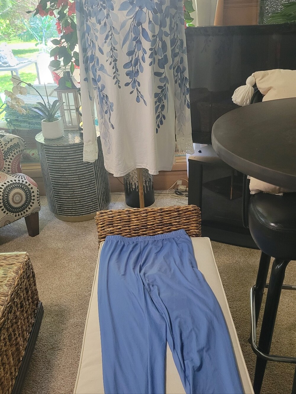 Women’s Blue Elastic-Waist Palazzo Pants and Tunic Top
